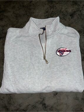 Sport-Tek Light Gray Quarter-Zip with Navy & Red Logo Tag